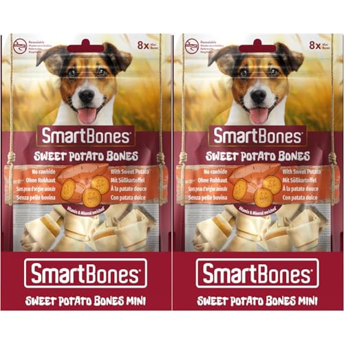 SmartBones Kauknochen Mini - Kausnack mit Süßkartoffel für kleine Hunde, Knochen mit weicher Textur, ohne Rohhaut, 8 Stück(2er Pack) von SmartBones