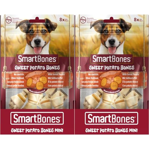 SmartBones Kauknochen Mini - Kausnack mit Süßkartoffel für kleine Hunde, Knochen mit weicher Textur, ohne Rohhaut, 8 Stück(2er Pack) von SmartBones