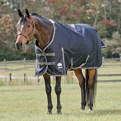 SmartPak Deluxe-Pferdedecke mit umweltfreundlichem Stoff, 72-Größe M (220 g), Schwarz mit grauem Rand und weißer Paspelierung von SMARTPAK