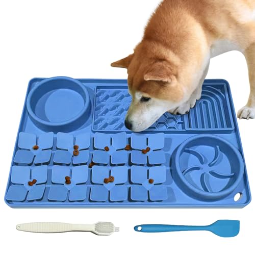Leckmatte für Hunde inklusive Bürste und Schaber, Schnüffelmatte Silikon Anti-Ersticken Haustier-Schüssel, rutschfeste Hunde Leckschüssel Interaktive Unterhaltung Puzzle Spielzeug Blau von SmartTail