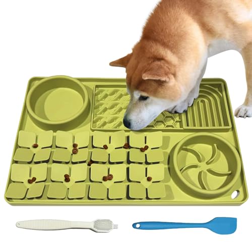 Leckmatte für Hunde inklusive Bürste und Schaber, Schnüffelmatte Silikon Anti-Ersticken Haustier-Schüssel, rutschfeste Hunde Leckschüssel Interaktive Unterhaltung Puzzle Spielzeug Grün von SmartTail