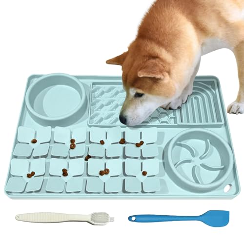 Leckmatte für Hunde inklusive Bürste und Schaber, Schnüffelmatte Silikon Anti-Ersticken Haustier-Schüssel, rutschfeste Hunde Leckschüssel Interaktive Unterhaltung Puzzle Spielzeug Minzgrün von SmartTail