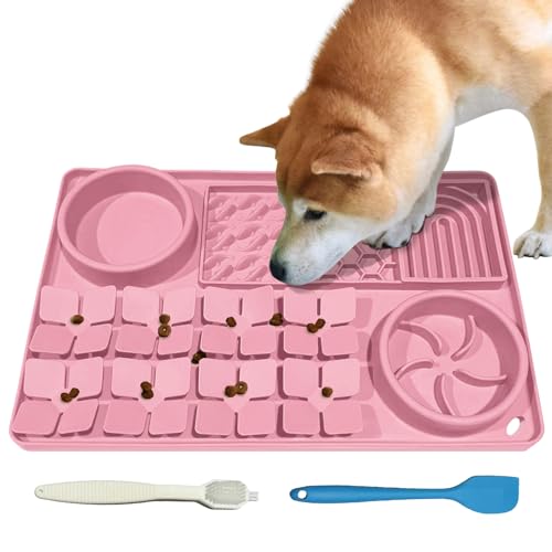 Leckmatte für Hunde inklusive Bürste und Schaber, Schnüffelmatte Silikon Anti-Ersticken Haustier-Schüssel, rutschfeste Hunde Leckschüssel Interaktive Unterhaltung Puzzle Spielzeug Rosa von SmartTail