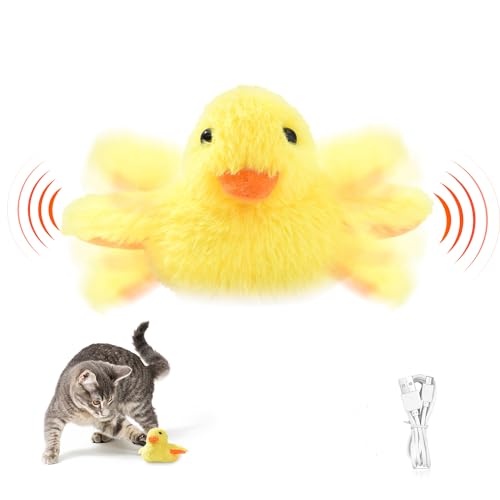 SmartTail Katzenspielzeug, wiederaufladbar, flatternde Ente, lebensechtes Quackgeräusch, berührungsaktiviertes Kätzchen, Plüschtier, interaktives Katzen-Übungsspielzeug für alle Katzenkicker, von SmartTail