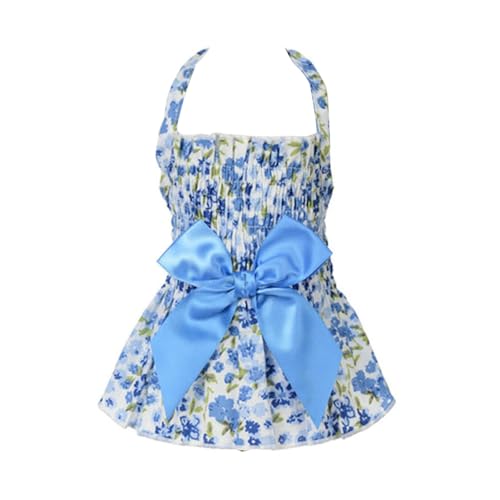 Smbcgdm Haustierkleid mit Blumendruck, für Hunde, mit Schleife, Prinzessinnenkleid, bequem, Blau, Größe XS Smbcgdm Haustierkleid mit Blumendruck, für Hunde, mit Schleife, Prinzessinnenkleid, bequem, Blau, Größe XS von Smbcgdm