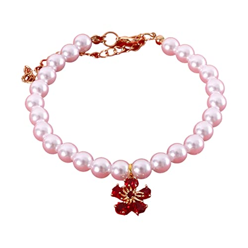 Smbcgdm Katzenhalsband, Blumenanhänger, künstliche Perlen, Größe XS, Rot von Smbcgdm