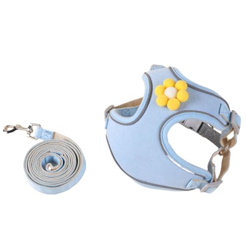 Smbcgdm Pet Leash Harness Set Dog Small Reflective Strap Night Safe Vest with Flower Decoration Adjustable Chest Belt Quick-release Buckle Step-in for Light Blue M von Smbcgdm