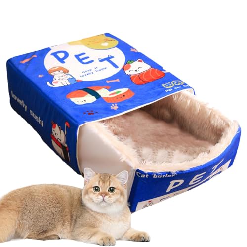 Smileshiney Katzenbett für den Innenbereich, Betten für Katzen - Abnehmbares rechteckiges Katzenhaus in Snackform - Maschinenwaschbares, weiches ausziehbares Hundebett mit Reißverschluss für von Smileshiney