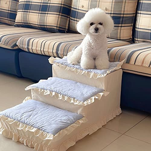 Luxuriöse Deluxe-Prinzessinnen-Treppe für Hunde, Treppe mit Stufen für kleine Hunde, Katzen, Welpen, Kätzchen, Haustier-Rampe, Leiter, rutschfest, gestreift, Weiß, 3 Stufen Luxuriöse Deluxe-Prinzessinnen-Treppe für Hunde, Treppe mit Stufen für kleine Hunde, Katzen, Welpen, Kätzchen, Haustier-Rampe, Leiter, rutschfest, gestreift, Weiß, 3 Stufen von SmileyTails