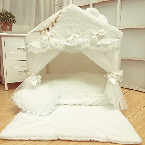 Luxuriöses Haustierhaus für Hunde, Katzen, Welpen, Kätzchen, Innenbereich, flauschig, Winter, warm, gemütlich, Fleece, Samt, Größe M: 52 cm L x 41 cm B x 57 cm T, Schneeweiß Luxuriöses Haustierhaus für Hunde, Katzen, Welpen, Kätzchen, Innenbereich, flauschig, Winter, warm, gemütlich, Fleece, Samt, Größe M: 52 cm L x 41 cm B x 57 cm T, Schneeweiß von SmileyTails