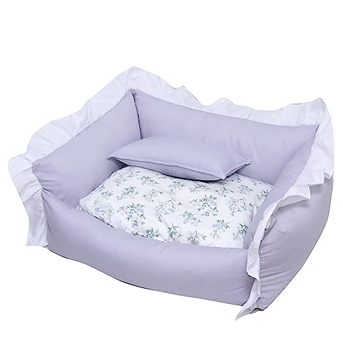 SmileyTails Haustiernest, luxuriöses Deluxe-Prinzessinnenbett, gemütliches Bett, Sofa, Bank, Hund, Katze, Welpen, Kätzchen, Nest, Couch, Kissen, Artikel (weißer Rand, Bettsofa, mittel) von SmileyTails