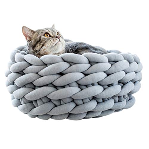 Smilikee Katzenbett Basket Nest Handgestrickter Haustier Schlafsack Dickes, rundes Donut-Haustierbett aus Wolle von Smilikee