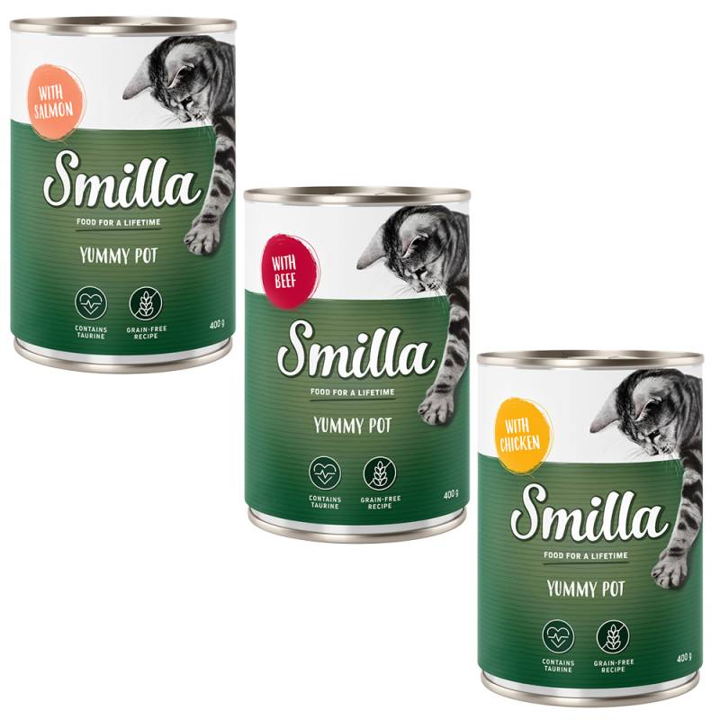 Mixpaket Smilla Schnurrtöpfchen 60 x 400 g - 3 Sorten (Huhn, Truthahn, Rind) von Smilla