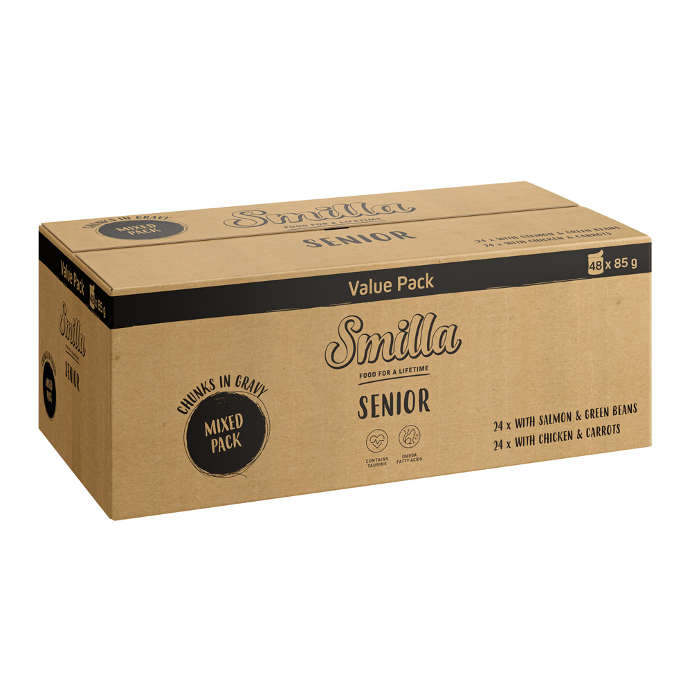 Smilla Frischebeutel Senior Häppchen in Sauce mit Gemüse - JUMBOPACK Mixpaket (48 x 85 g) von Smilla