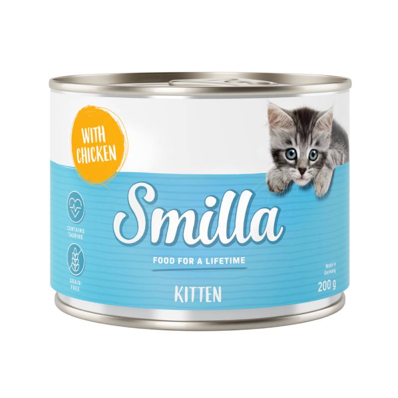 Smilla Kitten Geflügel - als Ergänzung: 6 x 200 g Smilla Kitten Nassfutter Huhn von Smilla