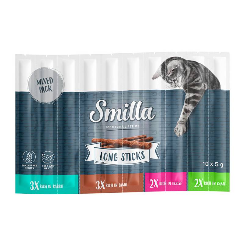 Smilla Long Sticks 10 x 5 g - Mixpaket 1  (Huhn & Ente, Truthahn & Hase, Lachs & Forelle, Rind & Leber) von Smilla