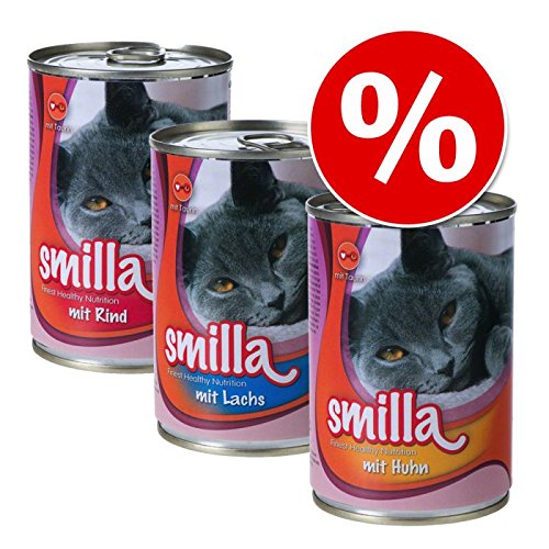 Smilla Mixed Saver Pack 60 x 400 g Huhn, Lachs & Rind. Eine Gesunde ausgewogen Katzenfutter von Smilla