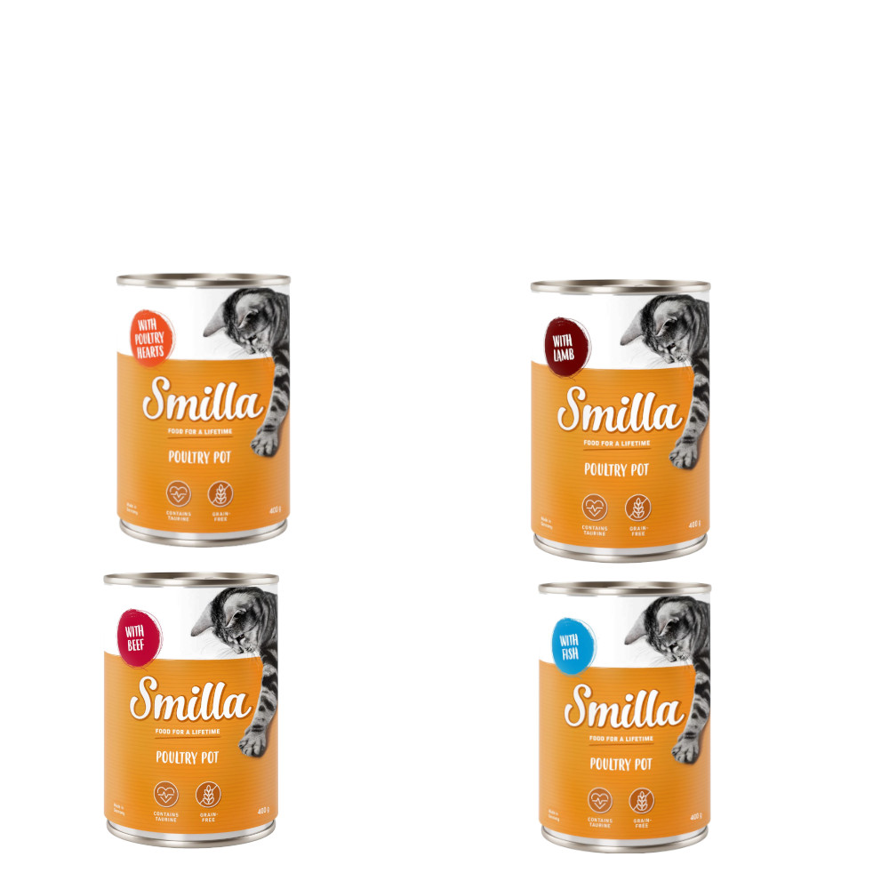 Smilla Töpfchen Probiermix - 6 x 400 g Geflügel mit: Geflügelherzen, Lamm, Rind, Fisch von Smilla