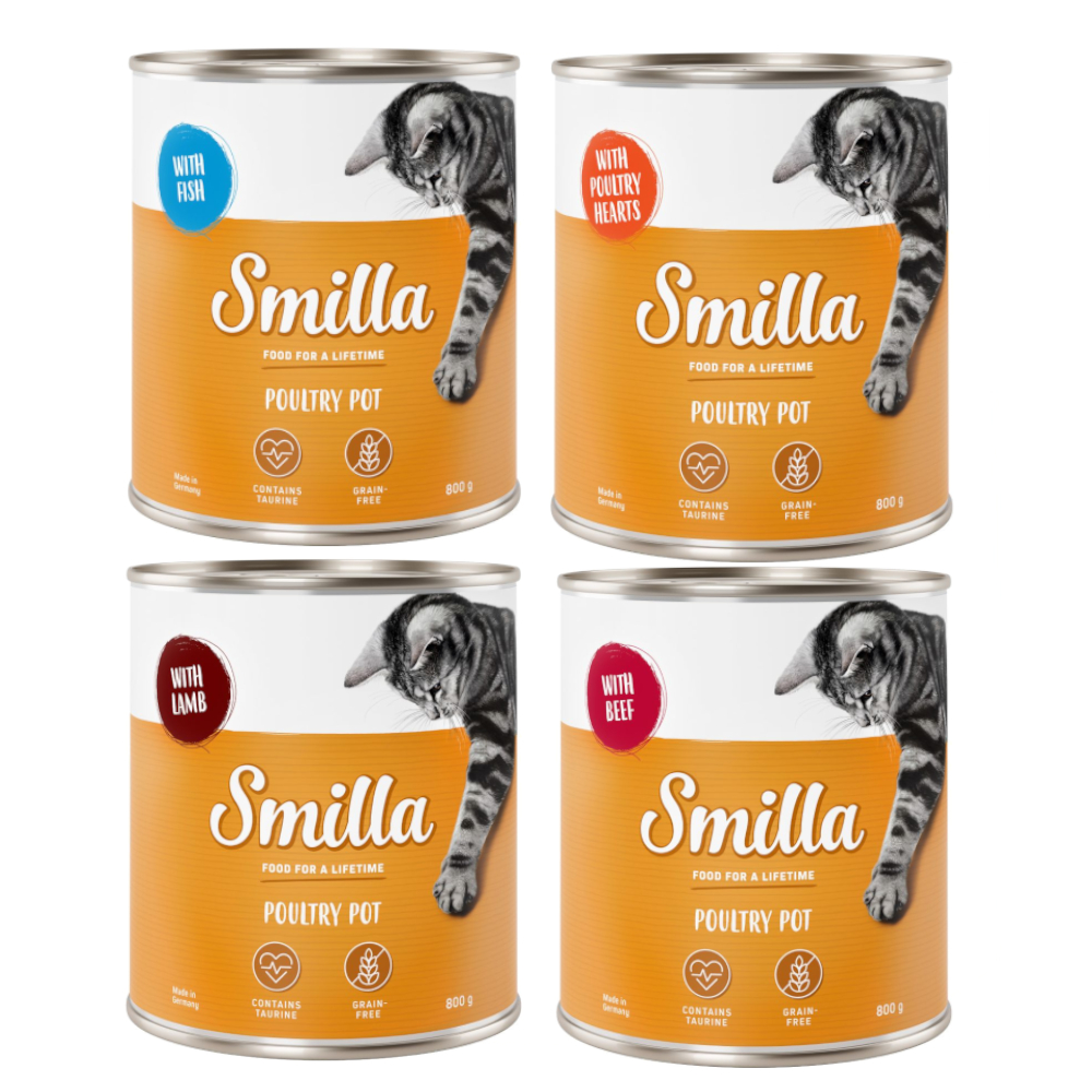 Smilla Töpfchen Probiermix 6 x 800 g Geflügel mit: Geflügelherzen, Lamm, Rind,  Fisch von Smilla