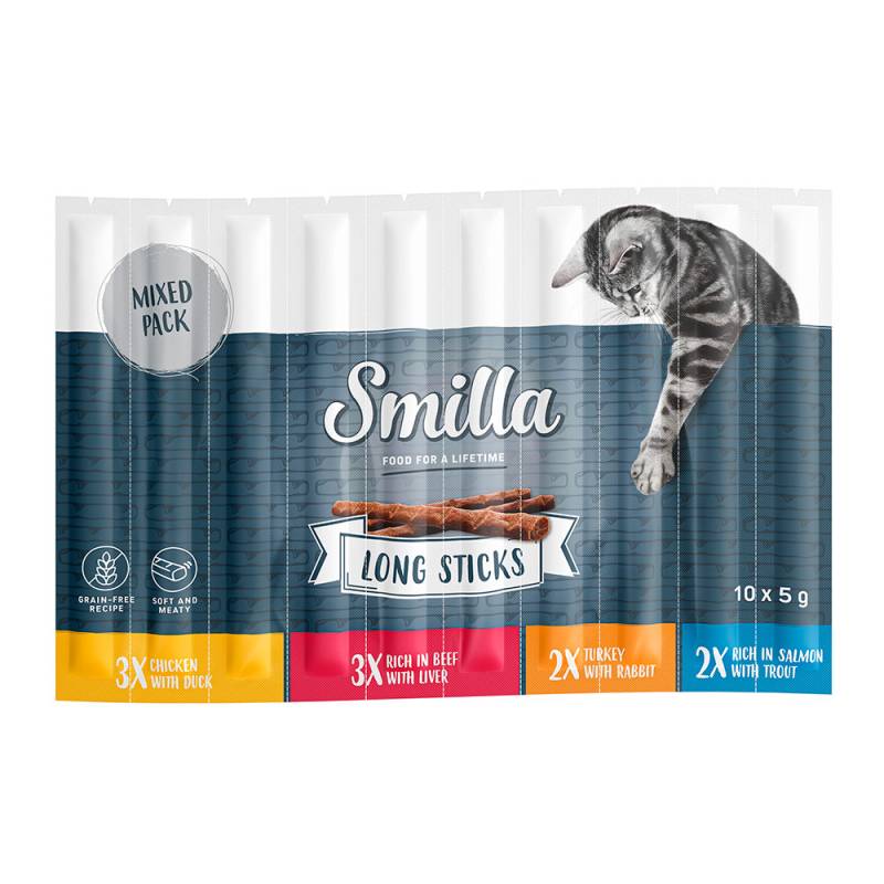 Sparpaket Smilla Long Sticks 30 x 5 g - Mixpaket 1  (Huhn & Ente, Truthahn & Hase, Lachs & Forelle, Rind & Leber) von Smilla
