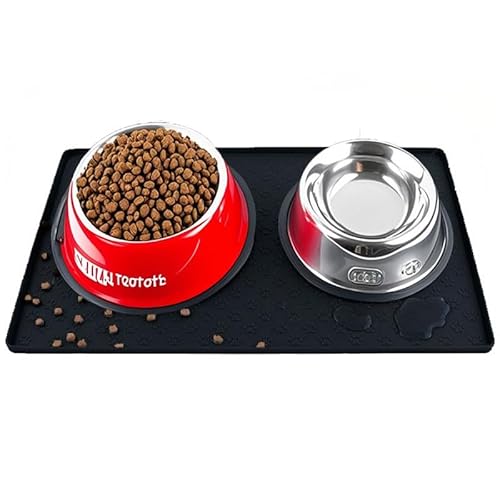 Smlntbu Napfunterlage für Hunde Katzen, 48 x 30cm, Hundenapf Unterlage Fressnapf Hund Futtermatten aus Silikon wasserdichte rutschfeste Fressnapf mit Rand, Spülmaschinenfest von Smlntbu