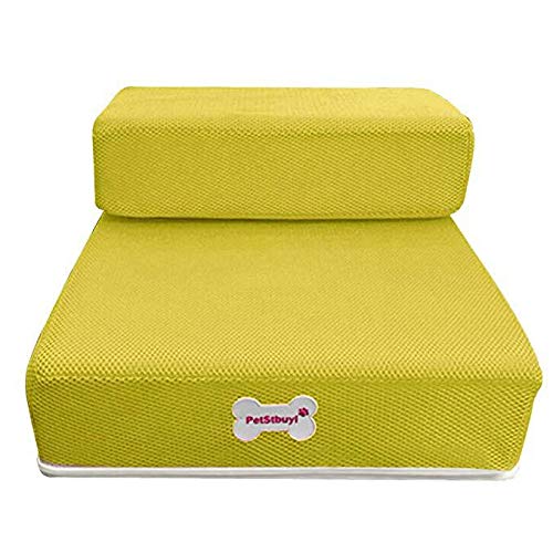 Smniao Hundetreppe Faltbare Katzentreppe Haustiertreppe 2 Stufen Hund Treppen Kleine Katze Schritte Große Haustier Rampe Für Hohe Betten Und Hohe Sofa (S:50 x30 x 10cm, Gelb) von Smniao