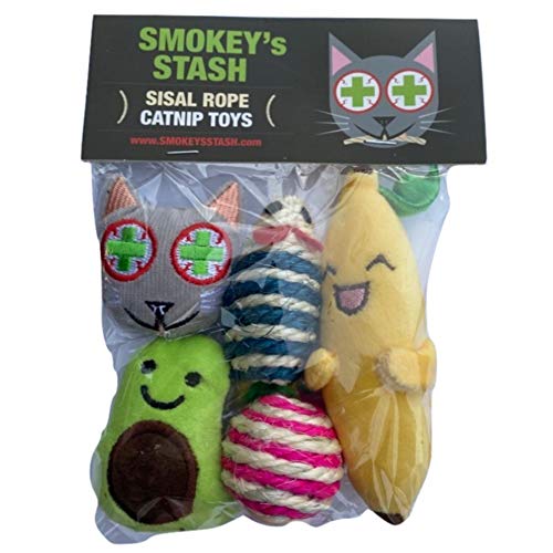 Smokey's Stash Katzenminze gefüllte Banane, Avocado und Smokey Katzenspielzeug mit Sisal Maus und Ball für Katzen von Smokey's Stash