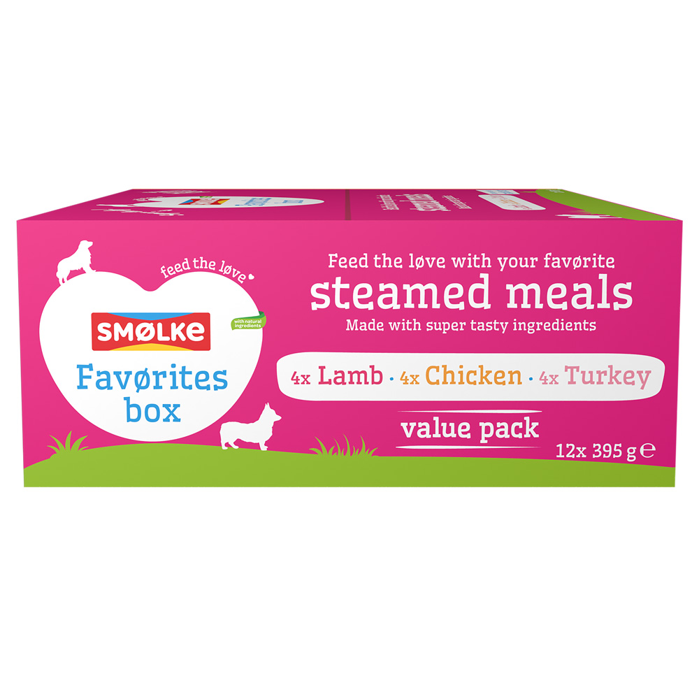 12 x 395 g Smølke Steamed Meals zum Sonderpreis! - Favoriten-Mix (3 Sorten) von Smolke