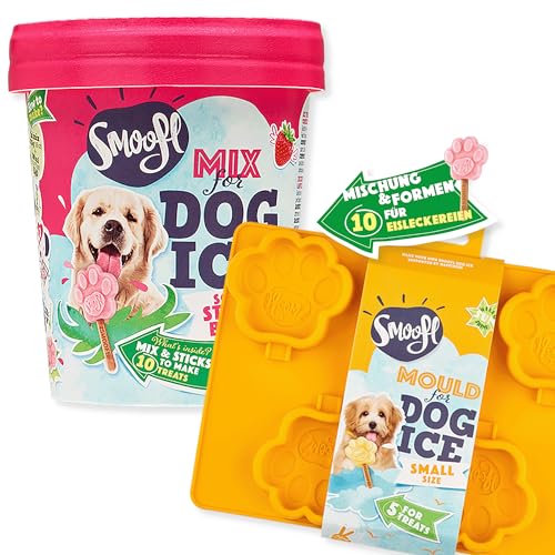 Hundeeis-Set – Smoofl 10-teiliges Sommer-Kit: Vegane Erdbeer-Lollies mit essbaren Stielen & 5-Fach-Pfoten-Silikonform, hypoallergen, kalorienarm, hergestellt in geschützter Werkstatt in Belgien von Smoofl