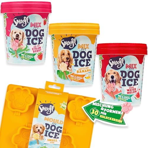 Hundeeis-Set – Smoofl 30-teiliges Sommer-Kit: vegane Erdbeer-, Bananen- und Wassermelonen-Lollies mit essbaren Stielen & 5-Fach Pfoten-Silikonform, hypoallergen, kalorienarm, aus belg. Schutzwerkstatt Hundeeis-Set – Smoofl 30-teiliges Sommer-Kit: vegane Erdbeer-, Bananen- und Wassermelonen-Lollies mit essbaren Stielen & 5-Fach Pfoten-Silikonform, hypoallergen, kalorienarm, aus belg. Schutzwerkstatt von Smoofl