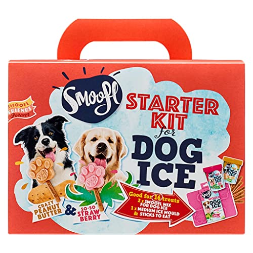 Smoofl Starter Kit Hundeeis, Premium Hundesnacks: EIS Fuer mittlere Hunde mit essbarem Stiel und Eisformen zum Selbermachen im Set, Hundeleckerli mit erfrischender Wirkung, Erdbeer und Erdnussbutter von Smoofl