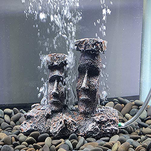 Smoothedo-Pets Ausströmer Fisch Tank Dekorationen Aquarium Dekoration Kleine Größe Ornamente Zubehör Fisch Hides Osterinsel Moai Statuen (Grau) von Smoothedo-Pets