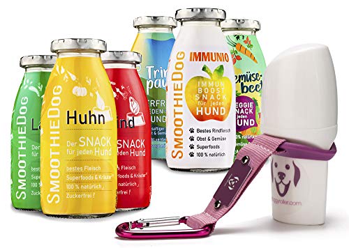 Doggyroller mit SmoothieDog Hundesmoothie 6er Probierset - 100% getreidefrei, für alle Hunde, 6 Sorten - Lamm, Rind, Huhn, Trinkpause, Immunio und Gemüsebeet, je 1x 250 ml, Farbe Rosa von SmoothieDog