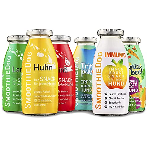 SmoothieDog Hundesmoothie 6er Probierset - Natürlicher Hundesnack für alle Hunde, mit hochwertigen Zutaten, 6 Sorten - Lamm, Rind, Huhn, Trinkpause, Immunio und Gemüsebeet, je 1x 250 ml SmoothieDog Hundesmoothie 6er Probierset - Natürlicher Hundesnack für alle Hunde, mit hochwertigen Zutaten, 6 Sorten - Lamm, Rind, Huhn, Trinkpause, Immunio und Gemüsebeet, je 1x 250 ml von SmoothieDog