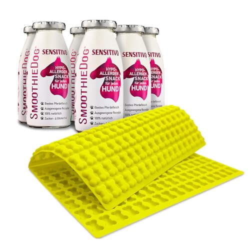 SmoothieDog 6er Sensitivo mit Trixie Silikon Backmatte gelb - 6 mal Pferde Smoothie, Hypoallergen, Backform Hundekekse, backen mit Hundesmoothie, Bpa-frei SmoothieDog 6er Sensitivo mit Trixie Silikon Backmatte gelb - 6 mal Pferde Smoothie, Hypoallergen, Backform Hundekekse, backen mit Hundesmoothie, Bpa-frei von SmoothieDog