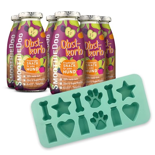 SmoothieDog Hundesmoothie 6er Obstkorb (vegetarisch) + Eiswürfelform - Hundeis selber Machen - Leckerli für Hunde - Zucker- & glutenfrei - je 250ml von SmoothieDog
