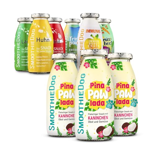 SmoothieDog Summer Edition "PinaPawLada" 3er Pack mit Kaninchen + 6er ProbierMix - Lamm, Rind, Huhn, Ente, Gemüse - Hundesmoothie 250ml - hochwertige Zutaten, ohne zusatzstoffe, ohne Zucker von SmoothieDog