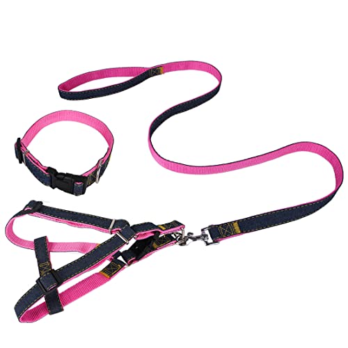 Sarekung Denim Haustier Hunde Halsband Harness Leash Set für Welpen Hund Katze, verstellbare Hunde Geschirr Weste Halsband Blei von SMDARROY