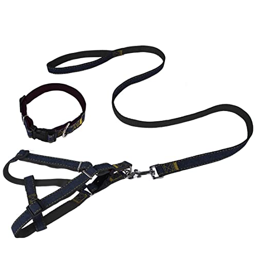 Denim Haustier Hunde Halsband Harness Leash Set für Welpen Hund Katze, verstellbare Hunde Geschirr Weste Halsband Blei von SMDARROY