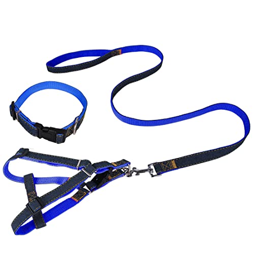 Denim Haustier Hunde Halsband Harness Leash Set für Welpen Hund Katze, verstellbare Hunde Geschirr Weste Halsband Blei von SMDARROY