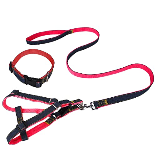 Sarekung Denim Haustier Hunde Halsband Harness Leash Set für Welpen Hund Katze, verstellbare Hunde Geschirr Weste Halsband Blei von SMDARROY