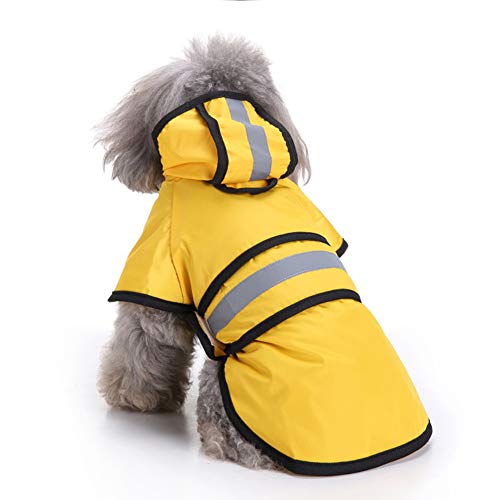 Hunde Regenmantel mit Kapuze und sicheren reflektierenden Streifen, ultraleichte, atmungsaktive 100% wasserdichte Regenjacke für große Hunde von Sarekung