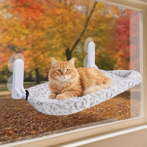 SMOUATOU Katzen-Fensterstange, schnurlose Katzenfenster-Hängematte, wendbare Abdeckung, Haustierbett, faltbare Sitzstange für Katzen, Haustiere (Leopardenmuster, Farbe mit Baumwollzaun, n) von Smouatou