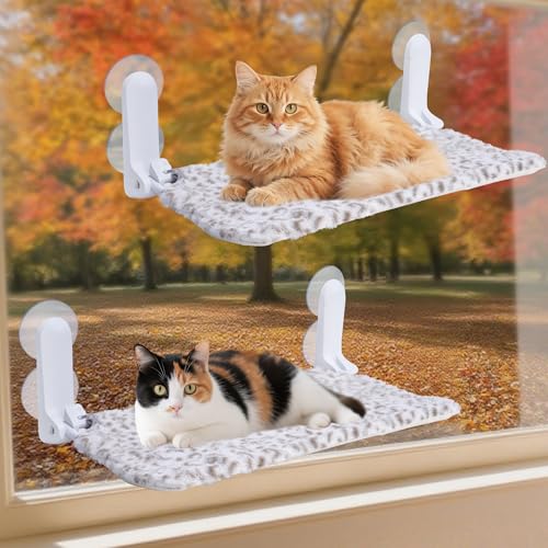 SMOUATOU Katzen-Fensterstange, schnurlose Katzenfenster-Hängematte, wendbare Abdeckung, Haustierbett, faltbare Sitzstange für Katzen, Haustiere (Leopardenmuster, Farbe mit zwei Teilen, n) von Smouatou