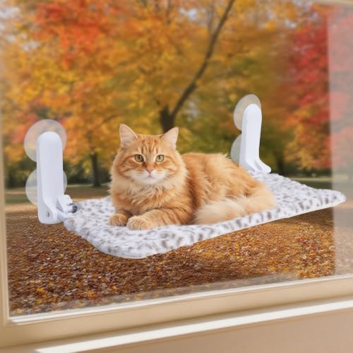 SMOUATOU Katzen-Fensterstange, schnurlose Katzenfenster-Hängematte, wendbare Abdeckung, Haustierbett, faltbare Sitzstange für Katzen und Haustiere (Leopardenmuster, Farbe n) von Smouatou