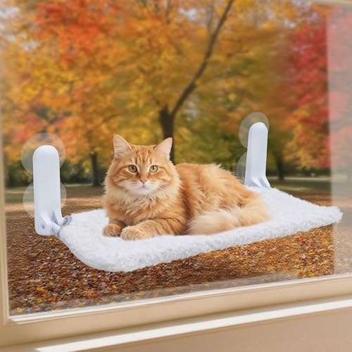 SMOUATOU Katzenfensterstange, schnurlose Katzenfensterhängematte wendbare Abdeckung Haustierbett, faltbare Sitzstange für Katzen Haustiere (Beige, n) von Smouatou