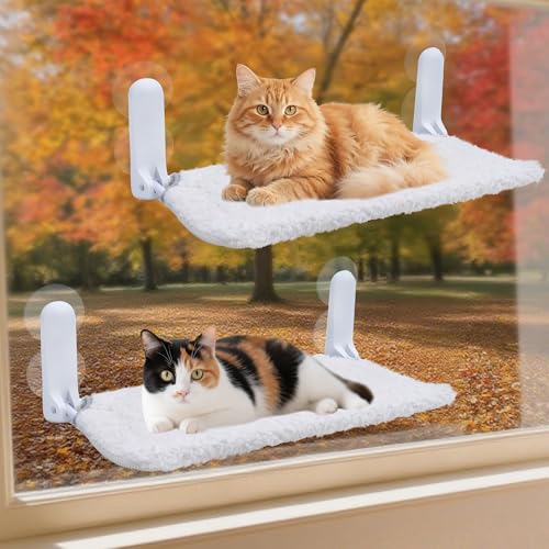 SMOUATOU Katzenfensterstange, schnurlose Katzenfensterhängematte wendbare Abdeckung Haustierbett, faltbare Sitzstange für Katzen Haustiere (Beige mit zwei Teilen, n) von Smouatou