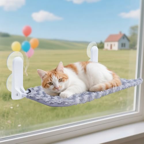 SMOUATOU Katzenfensterstange, schnurlose Katzenfensterhängematte wendbare Abdeckung Haustierbett, faltbare Sitzstange für Katzen Haustiere (Grau, n) von Smouatou
