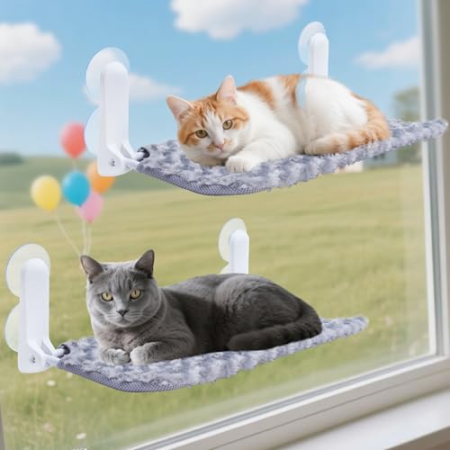 SMOUATOU Katzenfensterstange, schnurlose Katzenfensterhängematte wendbare Abdeckung Haustierbett, faltbare Sitzstange für Katzen Haustiere (Grau mit zwei Teilen, n) von Smouatou