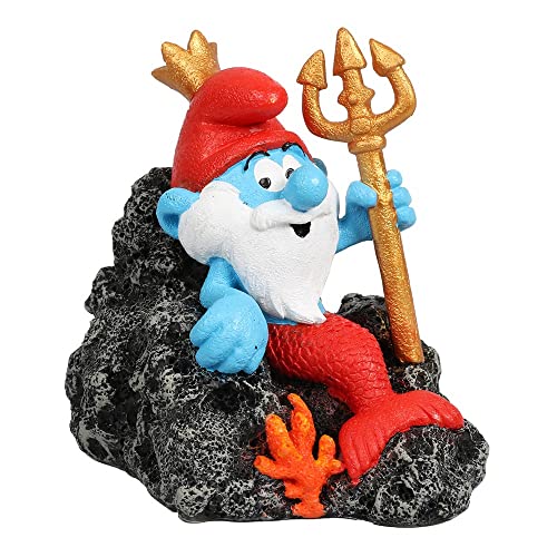 Aqua Della, Figur Schlümpfe unter Wasser, Neptun, 9,4 x 6,8 x 8,5 cm, sehr detailliert und aus Polyesterharz, ungiftig und pH-neutral, für Süß- und Meerwasseraquarien von Smurfs AquaDella